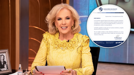 El comunicado oficial del sanatorio Mater Dei sobre el estado de salud de Mirtha Legrand.