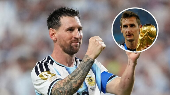 con sus tres goles ante argelia, messi alcanzo a klose como el maximo goleador de la historia de los mundiales