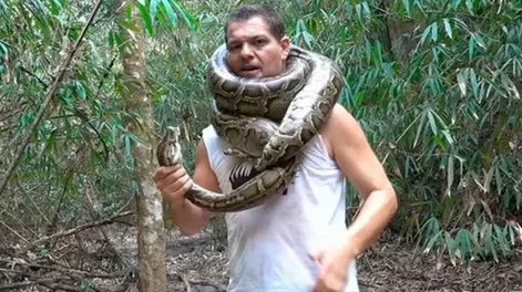 Un youtuber español se enroscó una inmensa pitón y casi le parte el cuello