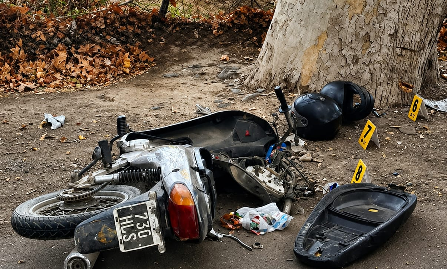 La motocicleta 110cc en la que circulaba una joven en Rivadavia cuando impactó de atrás con un camión.