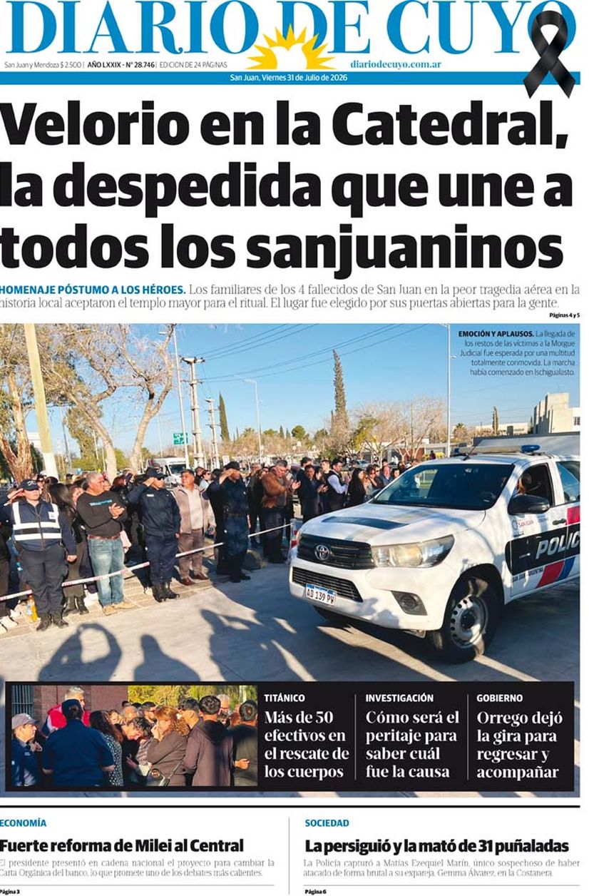 Diario de Cuyo | Tapa Edición  31 de Julio 2026