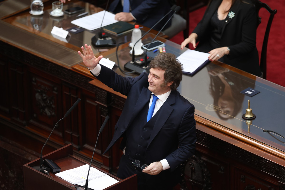 El presidente Javier Milei durante su discurso.