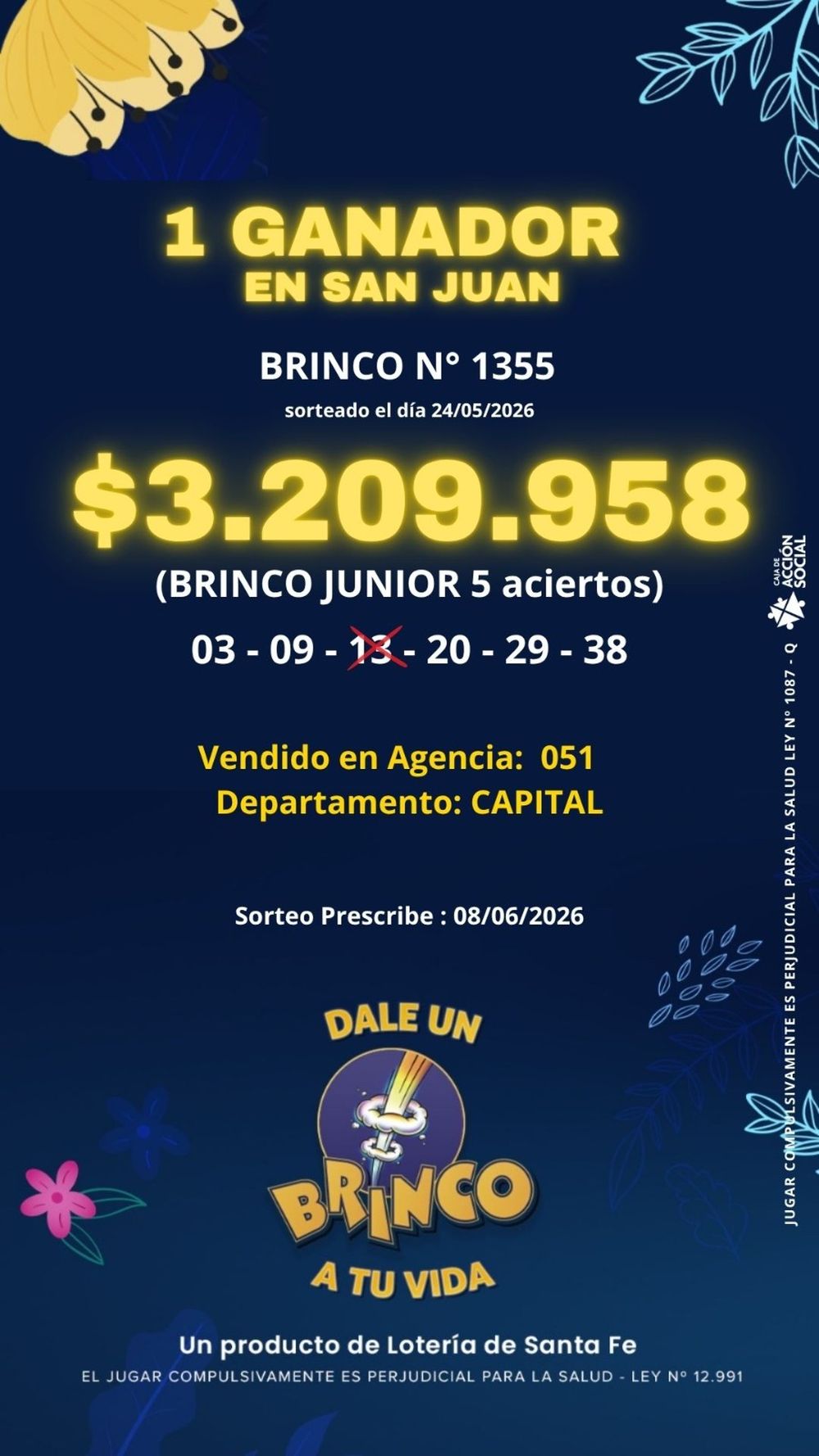 Apostador sanjuanino que ganó en el Brinco. Apostador sanjuanino que ganó en el Brinco.