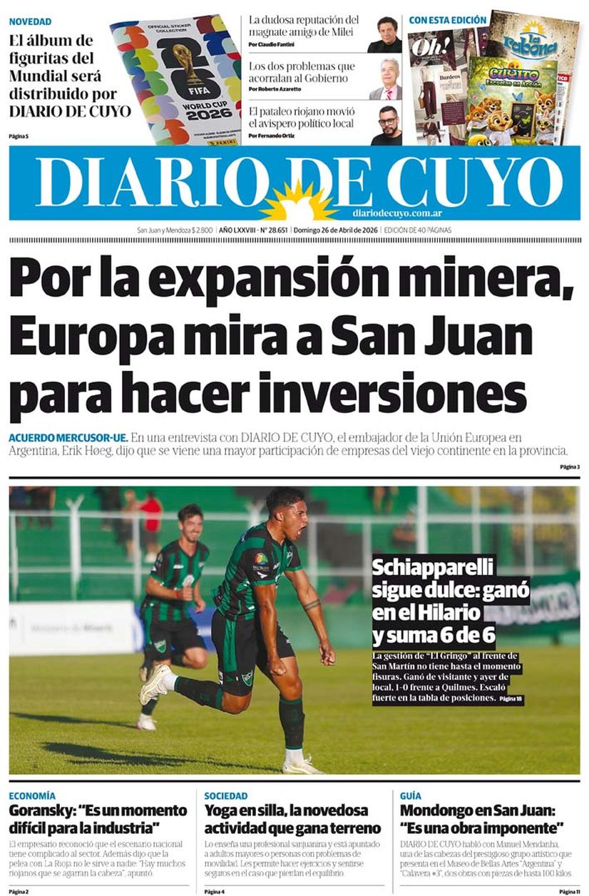 Diario de Cuyo | Tapa Edición 26 de Abril 2026