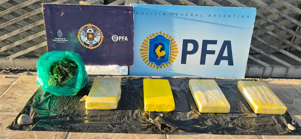 Los ladrillos de cocaína y las hojas de coca secuestrados por la Policía Federal.&nbsp;