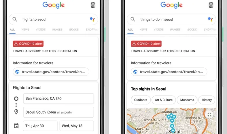Google activó alertas para informar sobre cancelaciones de vuelos y hoteles