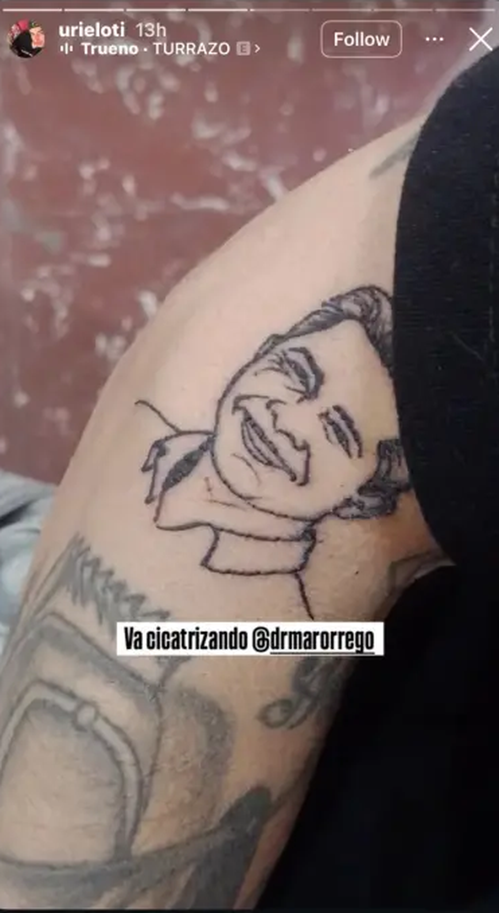 Uriel Lotti mostró en Instagram cómo avanza la cicatrización del tatuaje de Marcelo Orrego.