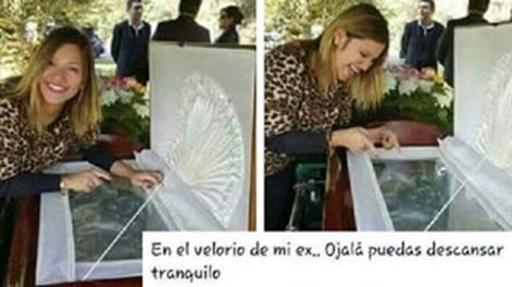 La polémica foto de una mujer burlándose de su ex en su funeral