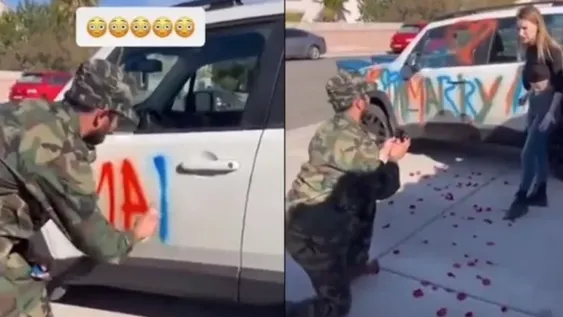 Le pidió matrimonio a su novia rayándole el auto y su reacción causó sorpresa