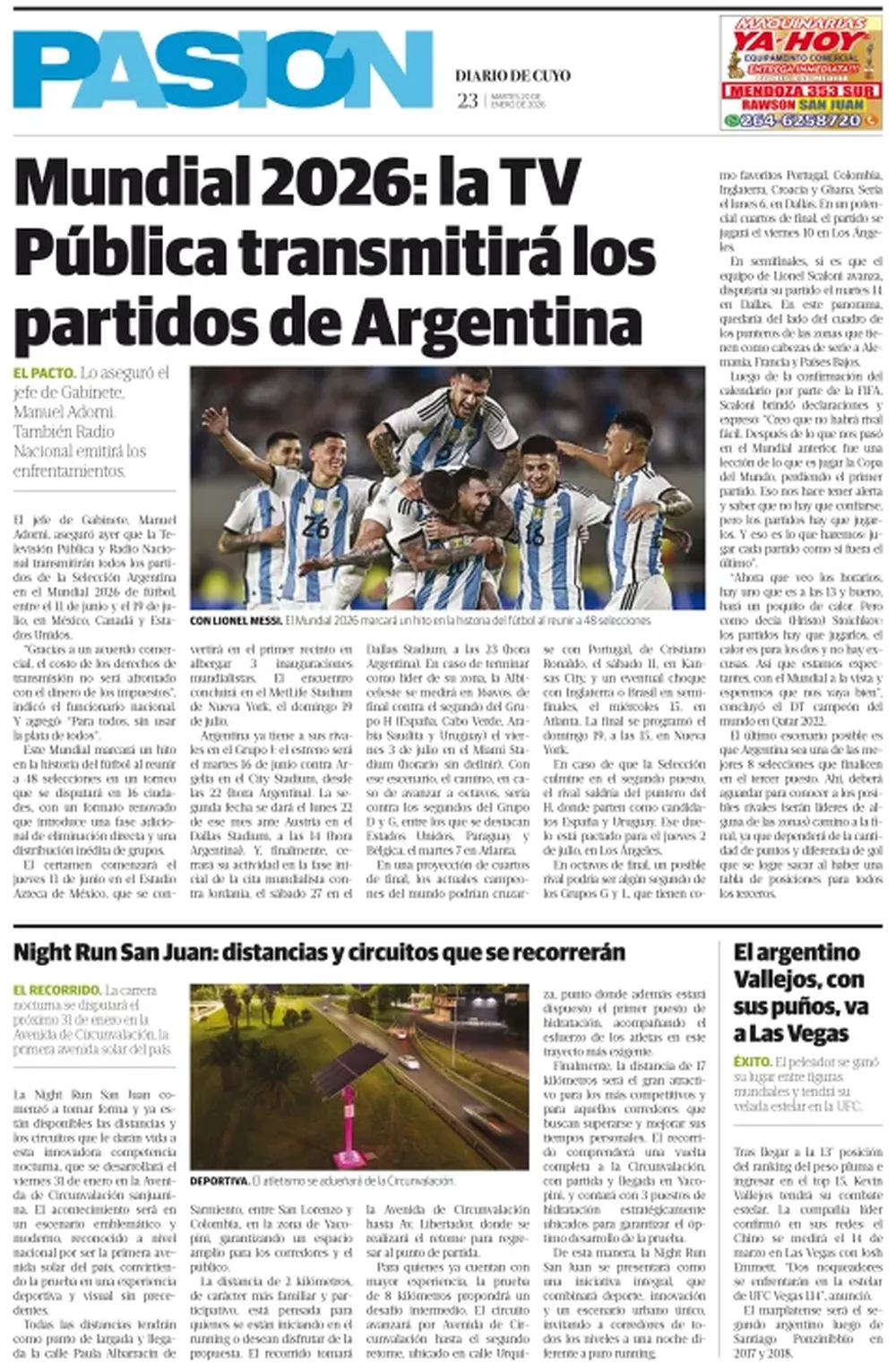 Tapa Pasion 20 de Enero 2026