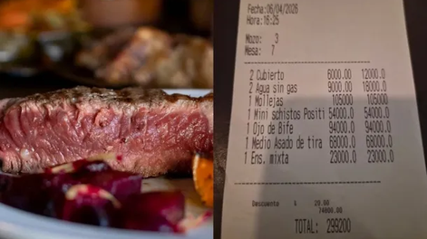 Viral: pareja fue a una parrilla porteña, pagó $299.200 y mostró el ticket