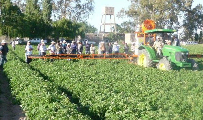 Presentan a campo una máquina pulverizadora para hortalizas