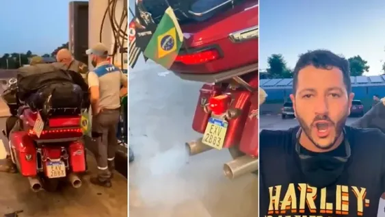 Le cargó por error gasoil a una caravana de brasileños que viaja en Harley Davidson