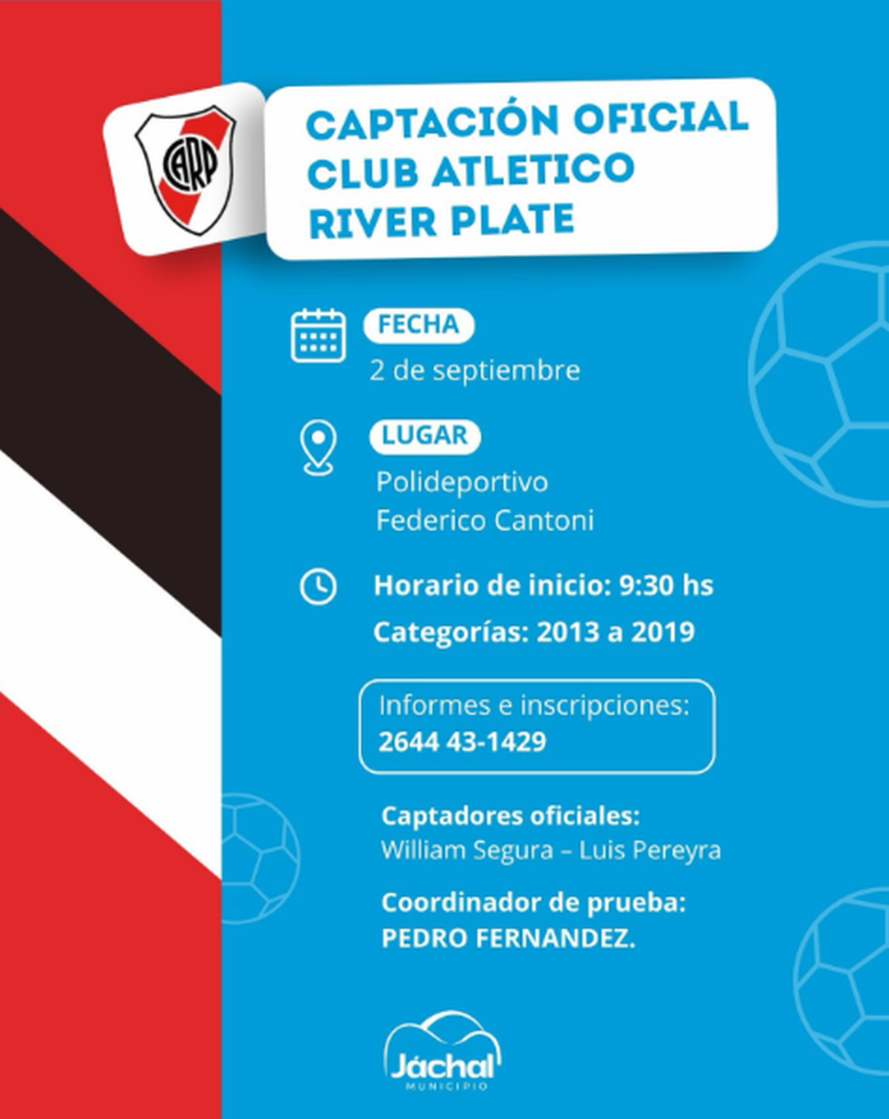 River Plate realizará una jornada de captación de talentos el 2 de septiembre en el Polideportivo Federico Cantoni de Jáchal. Foto: captura Municipio de Jáchal. 