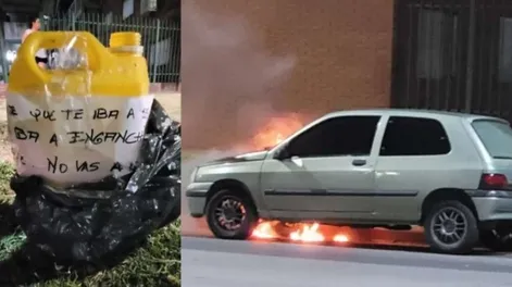 Le incendió el auto a su novio infiel y le dejó un mensaje en el bidón de combustible