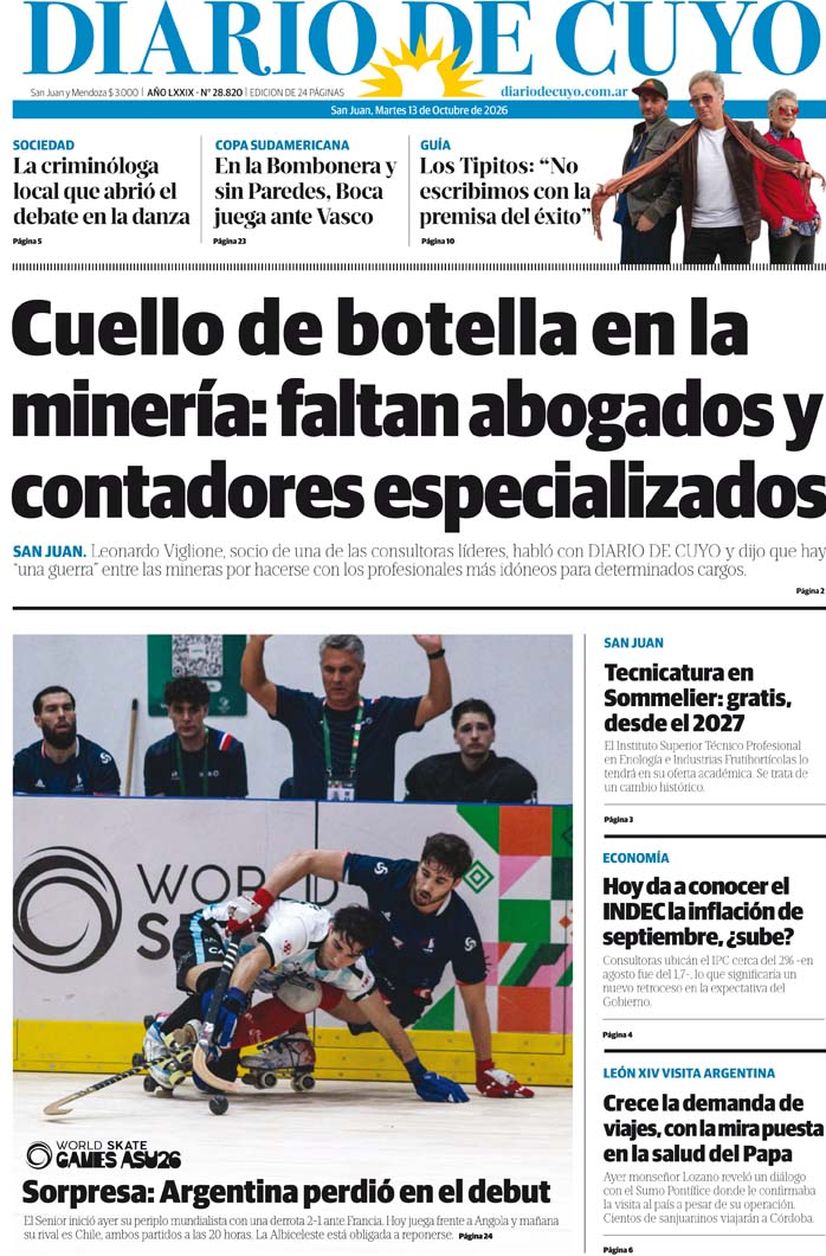 Diario de Cuyo | Tapa Edición 13 de Octubre 2026