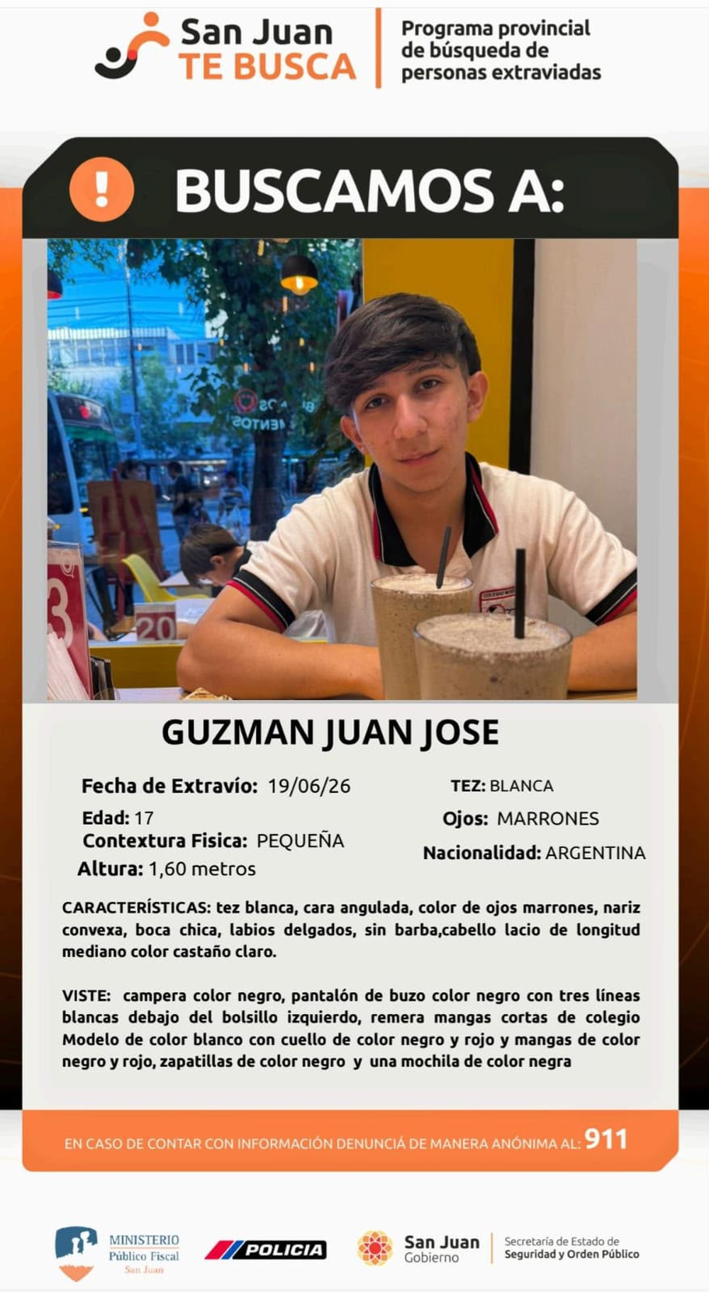 Juan José Guzmán tiene 17 años.