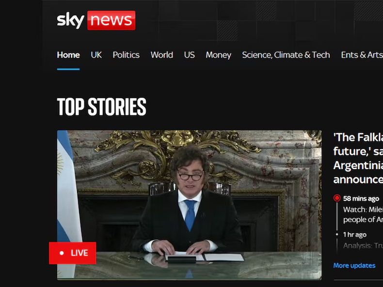 La portada de Sky News.