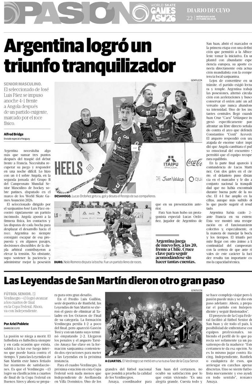 Diario de Cuyo | Tapa Pasión 14 de Octubre 2026
