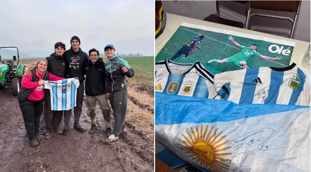 Rescataron al Dibu del barro y recibieron un regalo de campeón