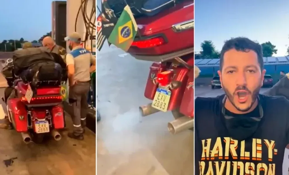 Le cargó por error gasoil a una caravana de brasileños que viaja en Harley Davidson