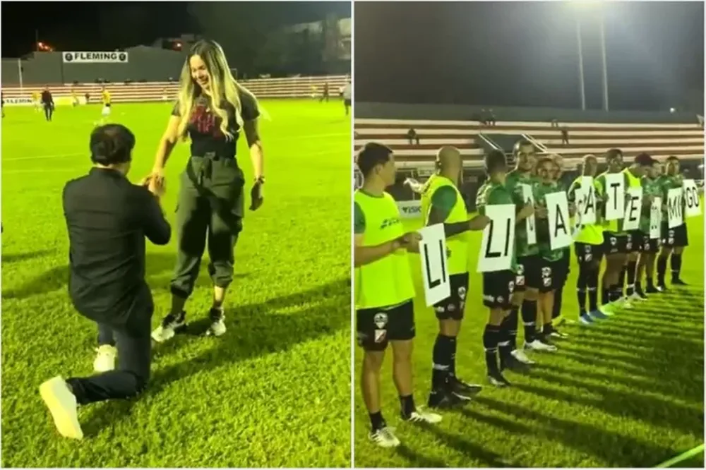Un ex River le propuso matrimonio a su novia en el medio de la cancha, antes de que su equipo perdiera por goleada