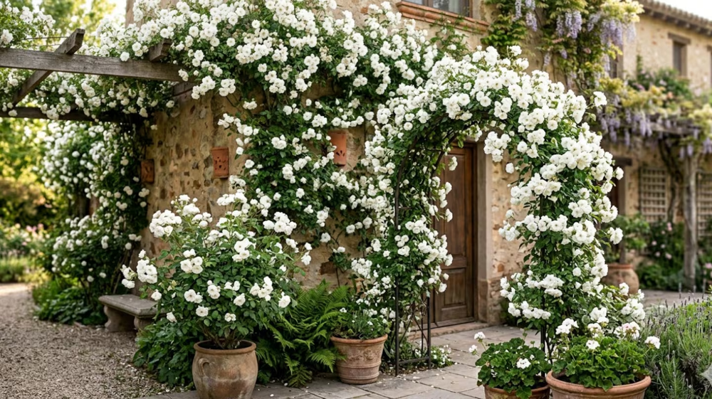 La Rosa Iceberg se destaca por sus flores blancas delicadas y su capacidad de florecer durante gran parte del año.&nbsp;