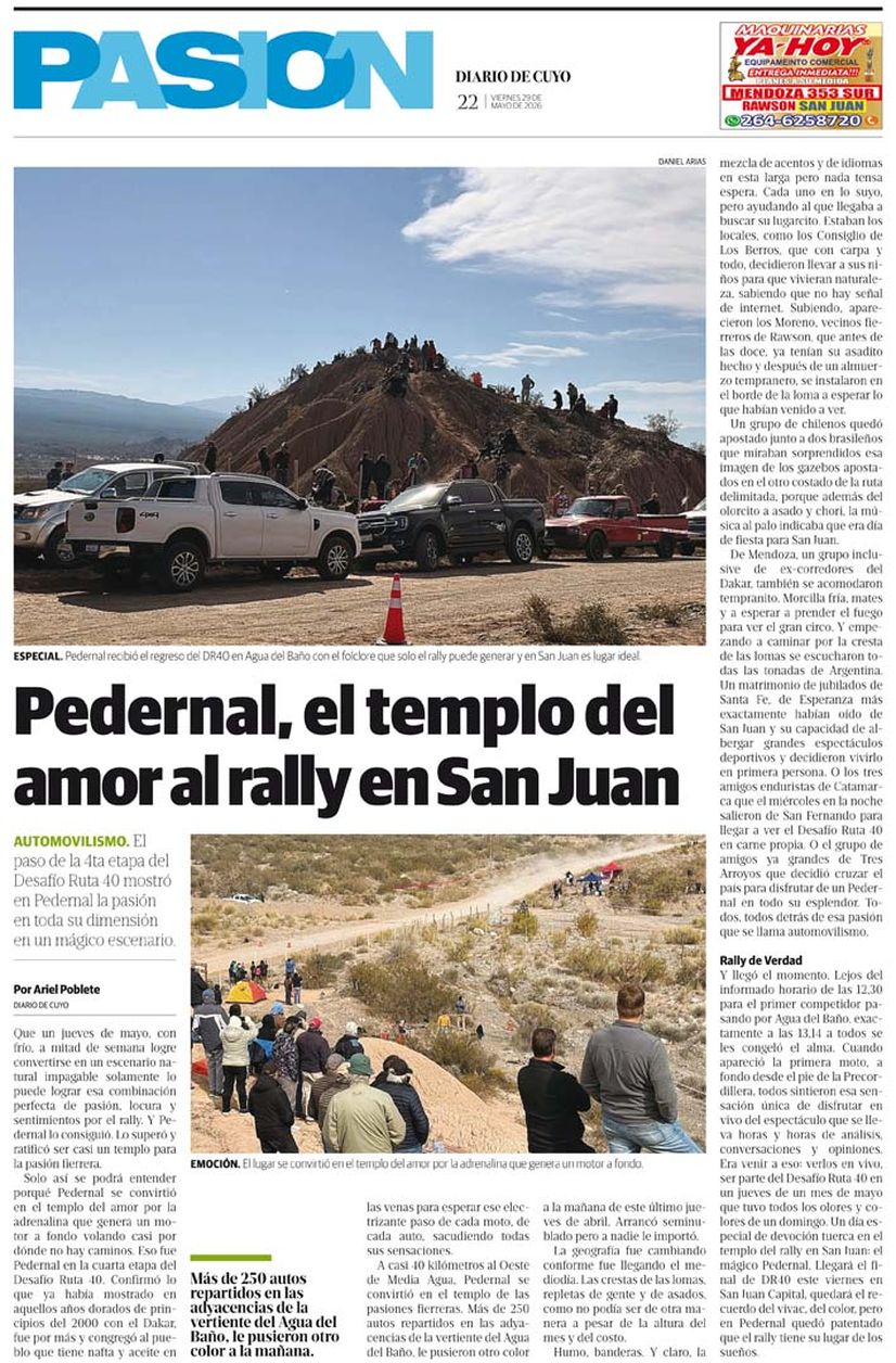 Diario de Cuyo | Tapa Pasión 29 de Mayol 2026